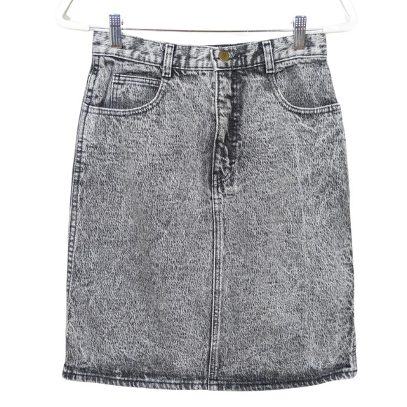 MAINFRAME Vintage 1980s Denim Pencil Skirt Grey Acid-Washed Cotton Women's 9 - Picture 1 of 5